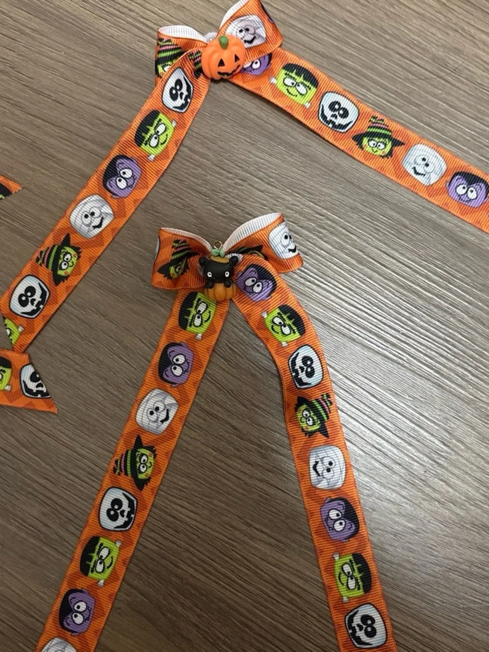 Halloween Orange Pumpkin & Monster Ribbon Hair Bows for Kids